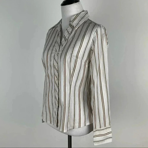 Ann Taylor loft petites womens top size 6P multicolored striped button down - Picture 6 of 9